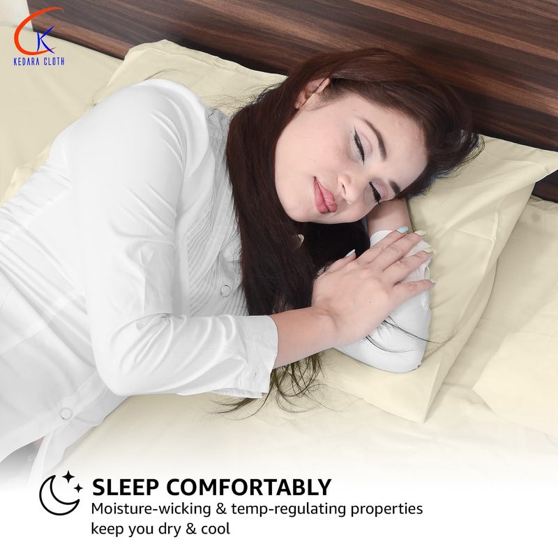 KEDARA CLOTH Flat Bedsheet Premium 1800 TC Microfiber Flat Bedsheet for King Size Bed 1 Bedsheets with 2 Pillow Covers Bed Sheet Chadar Bed Chadar King Bed_Ivory Solid  - Image 4