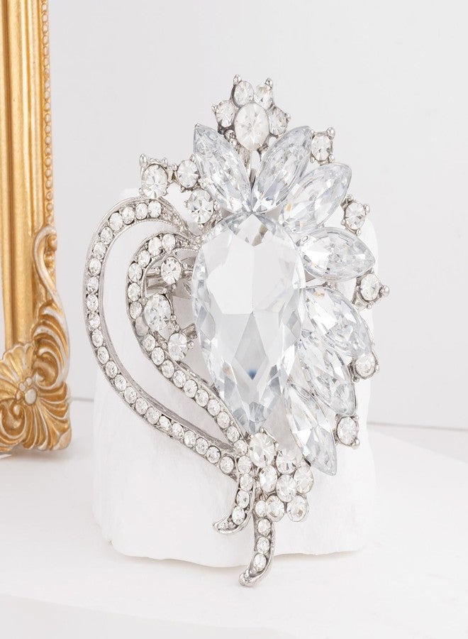 LAXPICOL Vintage White Austrian Crystal Elegant Heart Flower Brooch Pin For Women Wedding Broach Pin - Image 3