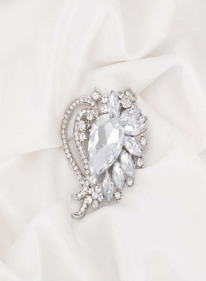 LAXPICOL Vintage White Austrian Crystal Elegant Heart Flower Brooch Pin For Women Wedding Broach Pin - Image 2