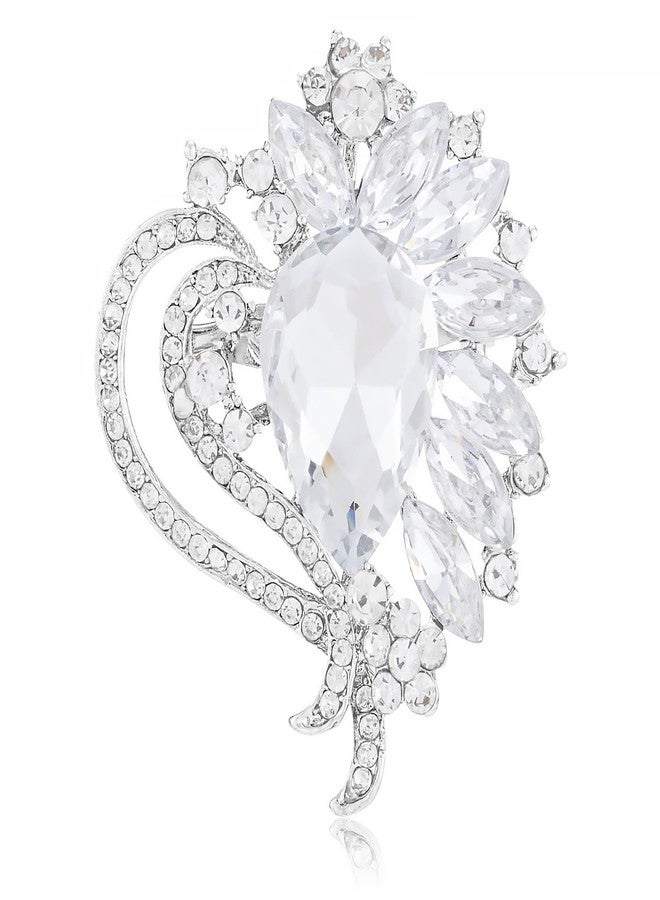 LAXPICOL Vintage White Austrian Crystal Elegant Heart Flower Brooch Pin For Women Wedding Broach Pin - Image 1