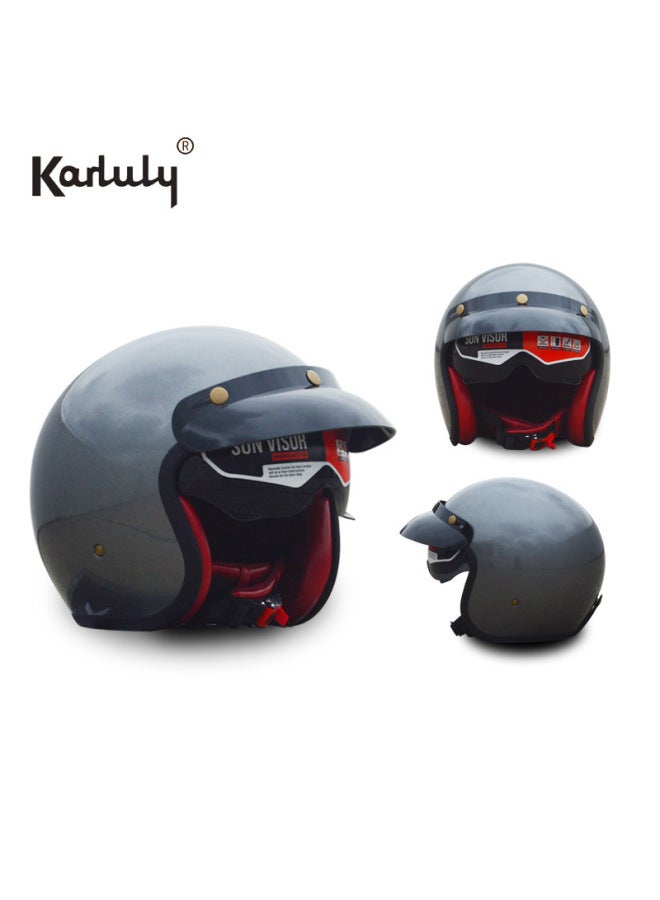 Retro ABS Half Helmet with Inner Mirror, Unisex Summer Motorcycle Helmet - Bright Honda Grey