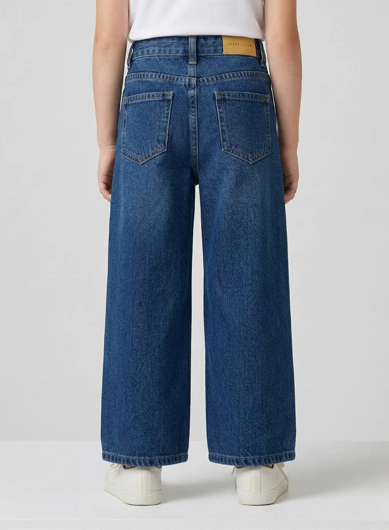 babyqlo Girls Wide Leg Embellished Adjustable Waist Jeans