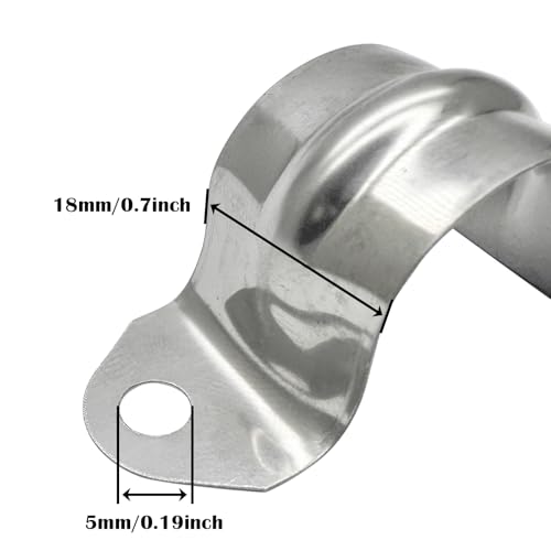 ZLYY 1/2inch Two Hole Strap U Bracket Stainless Steel Tube Strap Tension Clip Assortment Kit Heavy Duty Rigid Pipe Strap Clamp 50PCS（20mm） - Image 3