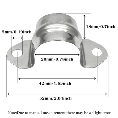 ZLYY 1/2inch Two Hole Strap U Bracket Stainless Steel Tube Strap Tension Clip Assortment Kit Heavy Duty Rigid Pipe Strap Clamp 50PCS（20mm） - Image 2