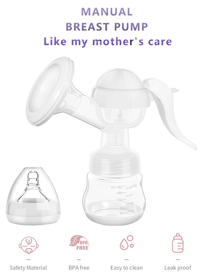 Manual Breast Pump - 150ml, BPA-Free, Leakproof with Dual Comfort Suction & Painless Massage, Easy to Clean & Carry(White) - Image 1