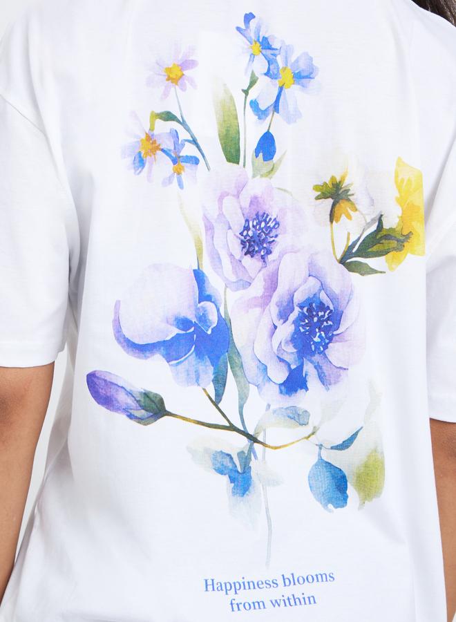 Styli Women White Floral Graphic Oversized T-Shirt - Image 4