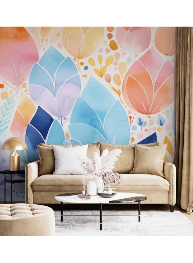 Home Gallery Blue And Pink Colored Tree Leaves Fabric Wallpaper Covers An Area ​​Up To 4.2Mx3M With Adhesive  And Smoothing Tool - Image 5