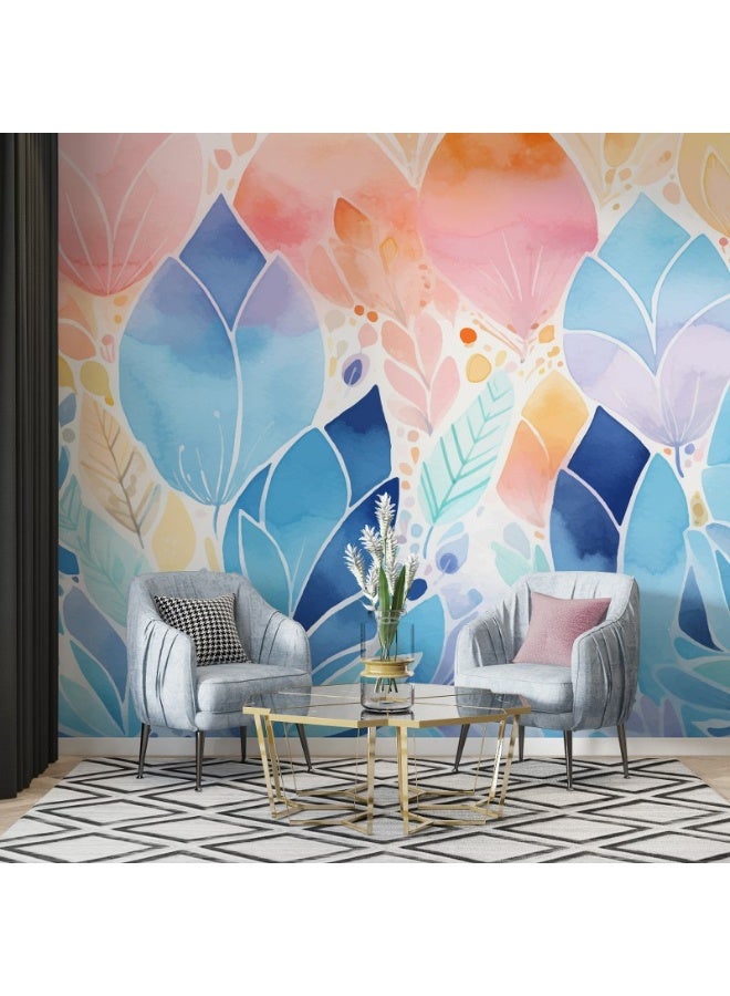 Home Gallery Blue And Pink Colored Tree Leaves Fabric Wallpaper Covers An Area ​​Up To 4.2Mx3M With Adhesive  And Smoothing Tool - Image 2