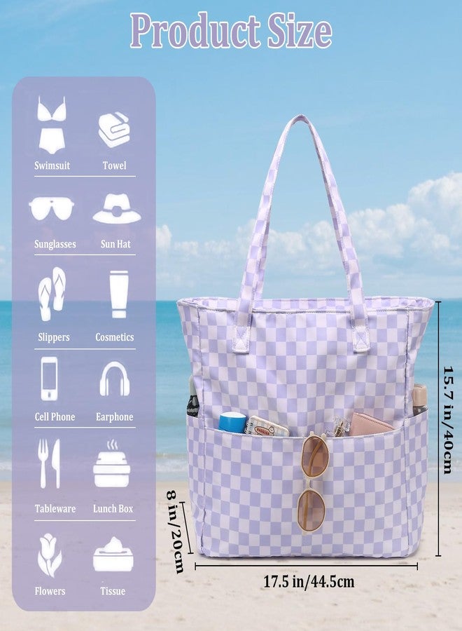 LEDAOU Large Beach Tote Bag Women Waterproof Sandproof Zipper Beach Tote Bag for Pool Gym Grocery Travel with Wet Pocket - Image 5