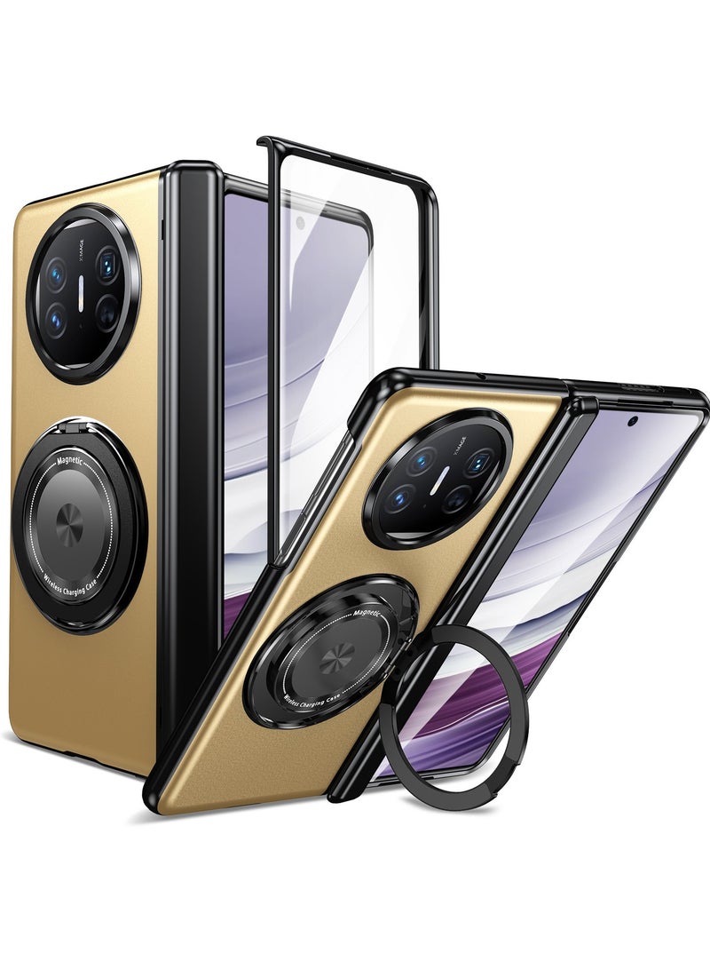 general Compatible with Honor Magic V3 Case with Magnetic Hinge Protection, Built-in Screen Protector 360 Rotatable Magnetic Ring Stand, Shockproof Thin Hard PC Cover