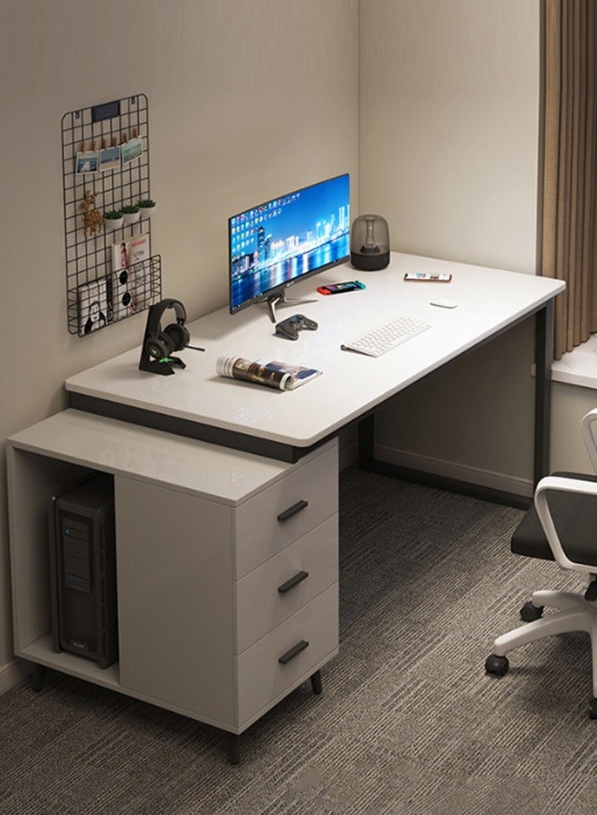 JCB CHIC مكتب كمبيوتر مع 3 أدراج، مكاتب مكتب منزلية مع حامل طابعة خزانة درج قابل للعكس، مكتب كمبيوتر صناعي مع مساحة تخزين، محطة عمل طاولة كتابة للدراسة الريفية للمساحات الصغيرة  - Image 1