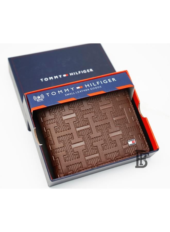 Tommy Hilfiger Plus tommy-hilfiger-wallet-for-men-genuine-leather-brown-authentic-h-patterned  - Image 1