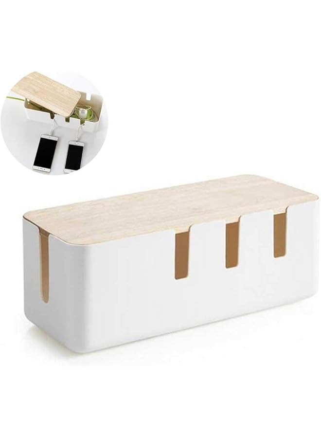 promass Bamboo Cable Management Box, Stylish Wooden Cord Organizer Box Hides Power Strip & Keeps Cords Untangled, Surge Protector Cover for Entertainment Center, Home Office, Computers, PC, Large Size