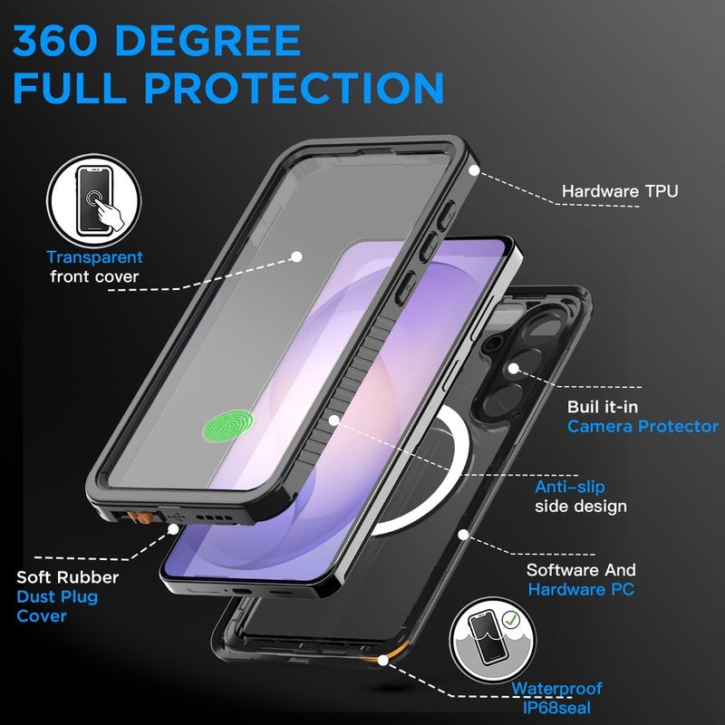 ايه اي كيس حافظة المقاومة للماء لهاتف Samsung Galaxy S26، شفافة ومزودة بتقنية MagSafe، مقاومة للماء والثلج والغبار والصدمات، معتمدة وفقًا لمعيار IP68، توفر حماية شاملة للجهاز بزاوية 360 درجة ومغلقة بشكل كامل للاستخدام تحت الماء. - Image 3