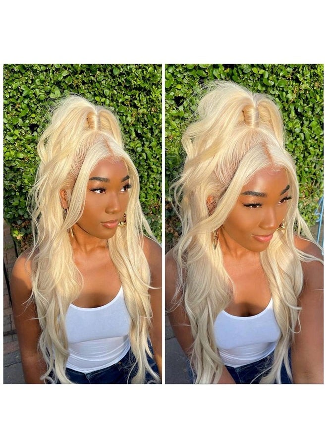 RainaHair - Wigs Long Blonde Water Wave Lace Front Wigs For Women Middle Part 26 Inch 613 Blonde Wigs Glueless Natural Looking Long Curly Wig Synthetic Heat Resistant Fiber Wig - Image 1