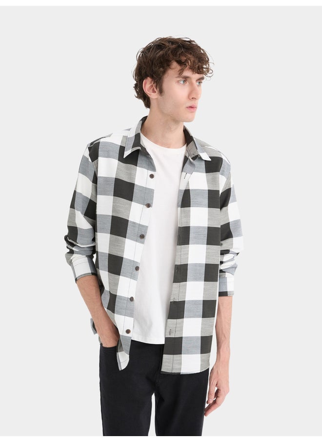 DeFacto DeFacto Men's Black and White Checked Long Sleeve Shirt  - Image 5