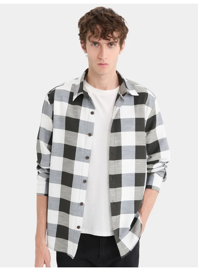 DeFacto DeFacto Men's Black and White Checked Long Sleeve Shirt