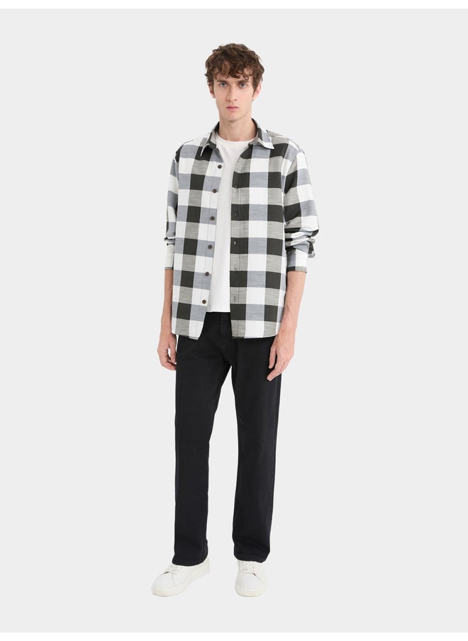 DeFacto DeFacto Men's Black and White Checked Long Sleeve Shirt  - Image 3