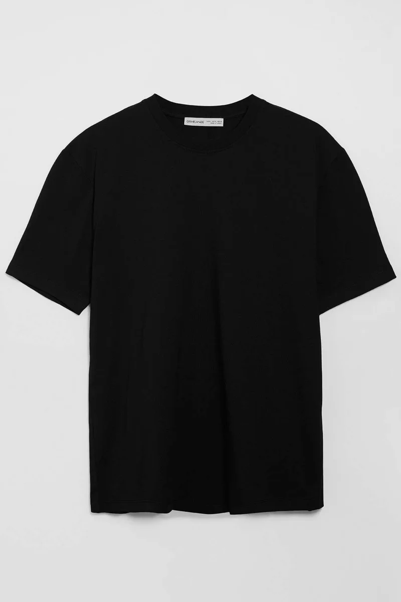 جريميلانج Solo Men's Jersey 100% Organic Cotton Thick Textured Comfort Fit Black T-shirt