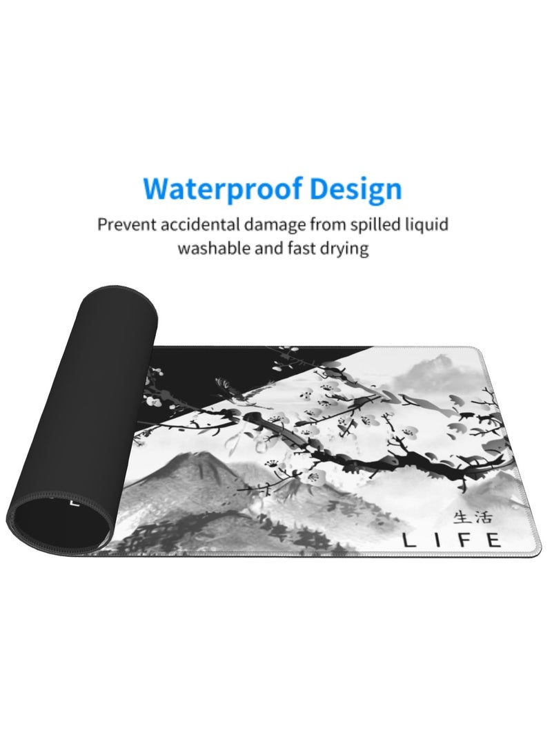 Excefore Gaming Mouse Pad Black and White Plum Bossom Cherry Blossom, Extended Large Mouse Mat Desk Pad, Stitched Edges Mousepad, Long Non-Slip Rubber Base Mice Pad (31.5x11.8x0.12 Inch, A5)  - Image 4