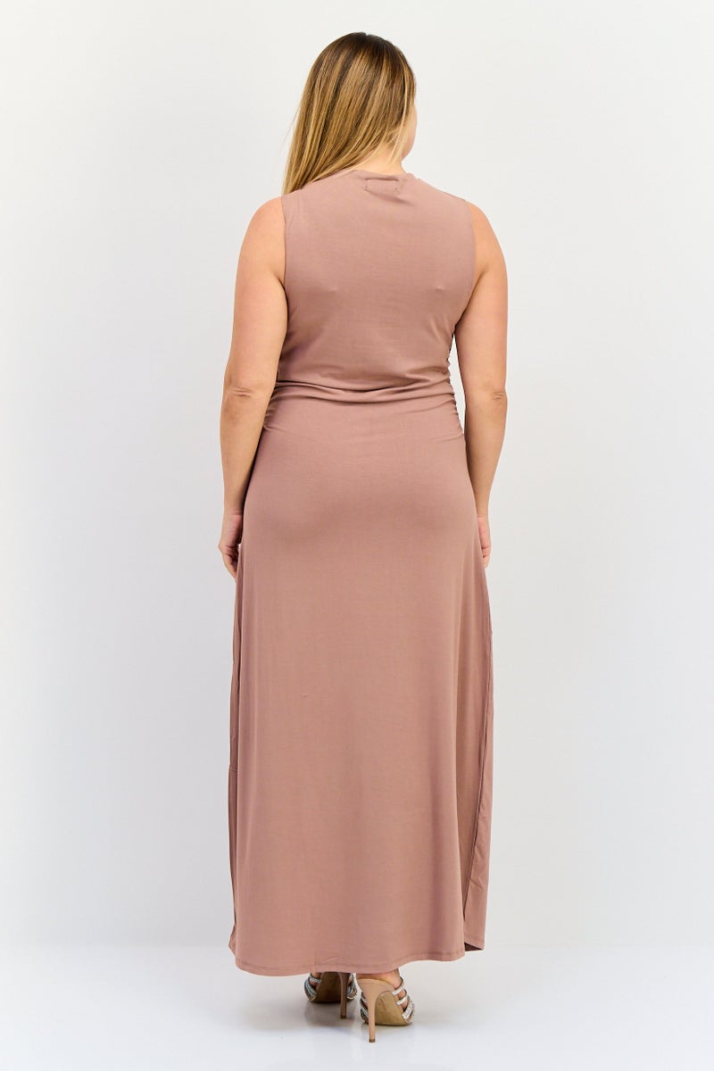 Kathy Ireland Women Solid Maxi Dress, Taupe - Image 2