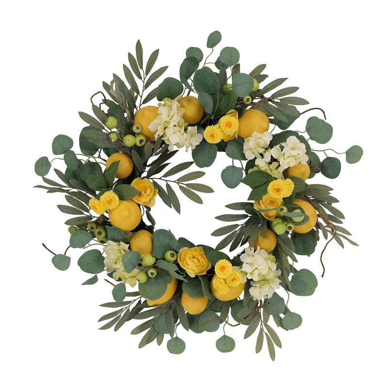 Puleo International Puleo International 24 Artificial Lemon and Hydrangea Floral Spring Door Wreath 