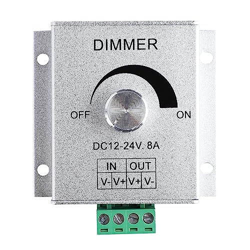SUPERNIGHT 12V Dimmer Switch, Dimmer Knob Aluminium Case DC12V-24V 8A Single Channel Knob Dimmer Controller for LED Strip Bulb Lamp Light 5050 3528 5630 Single Color LED Strips - Image 1