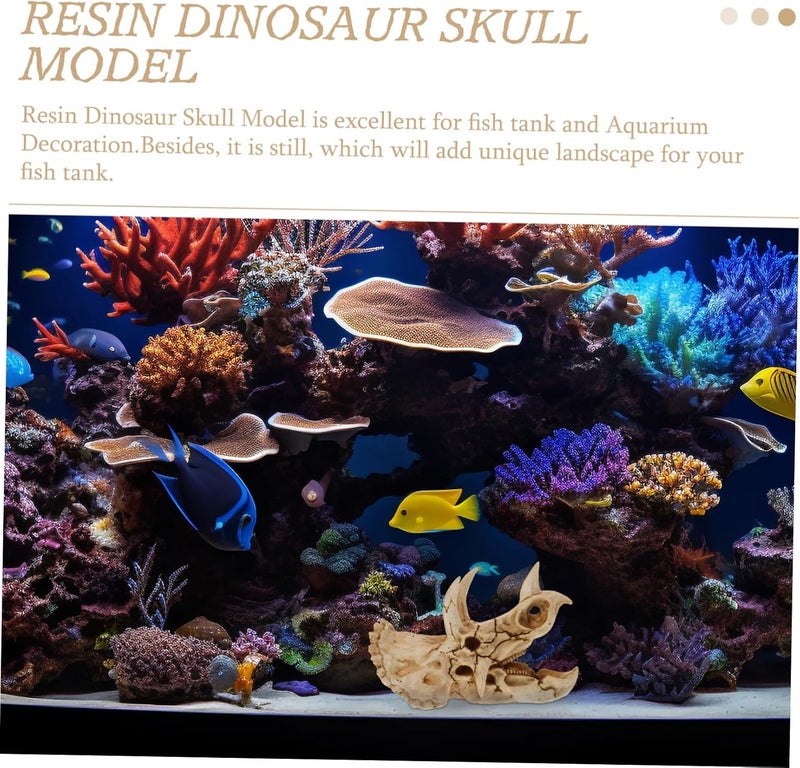 Garneck Simulated Dinosaur Skull Aquarium Decoration Realistic Resin Reptile Hideout for Fish Tanks for Turtles Lizards Snakes and Frogs for Home and Office Decor - Image 2