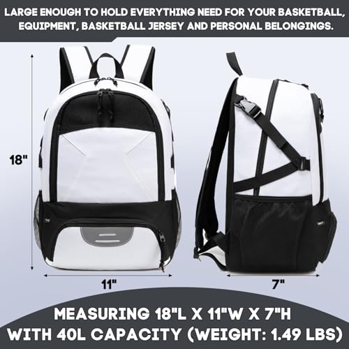 AIRTTUZ Basketball Backpack with Separate Ball Compartment and Shoes Pocket Large Capacity Sports Equipment Bags for Basketball Soccer and Volleyball white - Image 3
