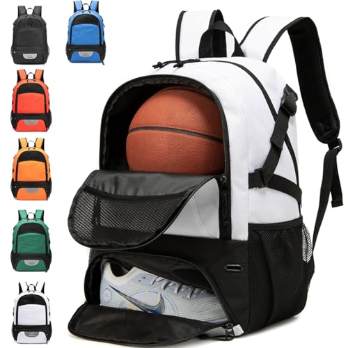 AIRTTUZ Basketball Backpack with Separate Ball Compartment and Shoes Pocket Large Capacity Sports Equipment Bags for Basketball Soccer and Volleyball white - Image 1