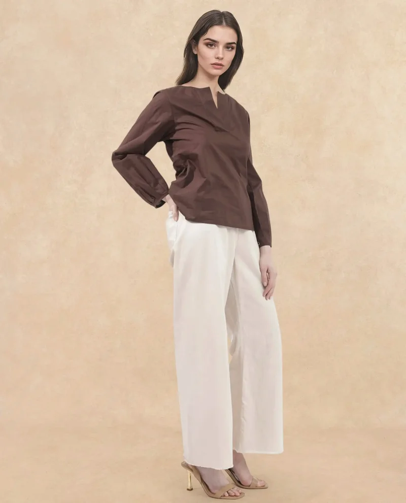 Rareism Women's Solid V-Placket Full Sleeve Top