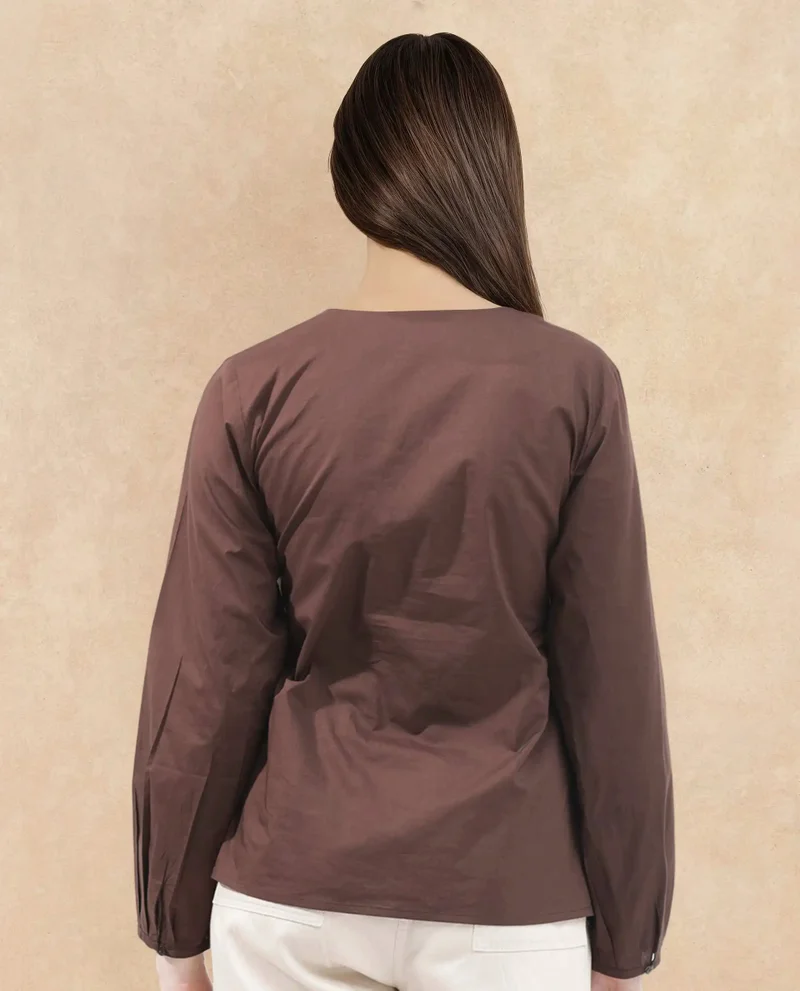 Rareism Women's Solid V-Placket Full Sleeve Top