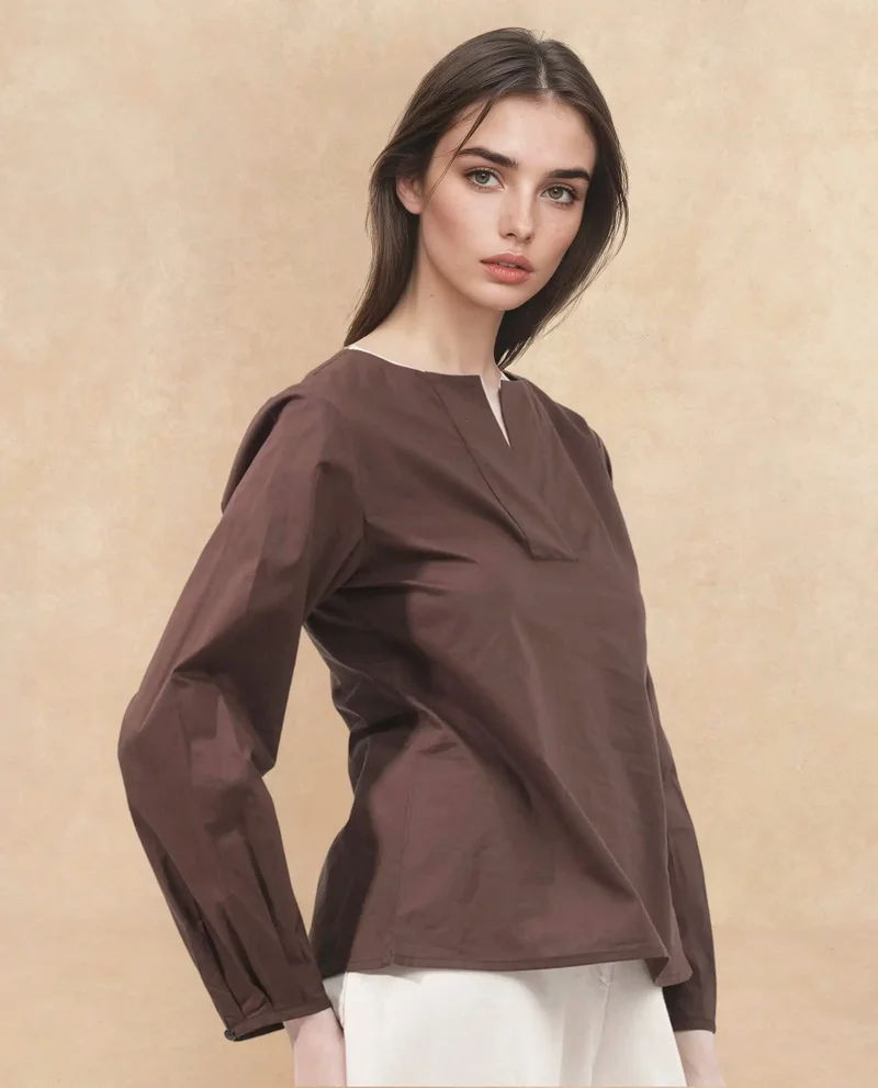 Rareism Women's Solid V-Placket Full Sleeve Top