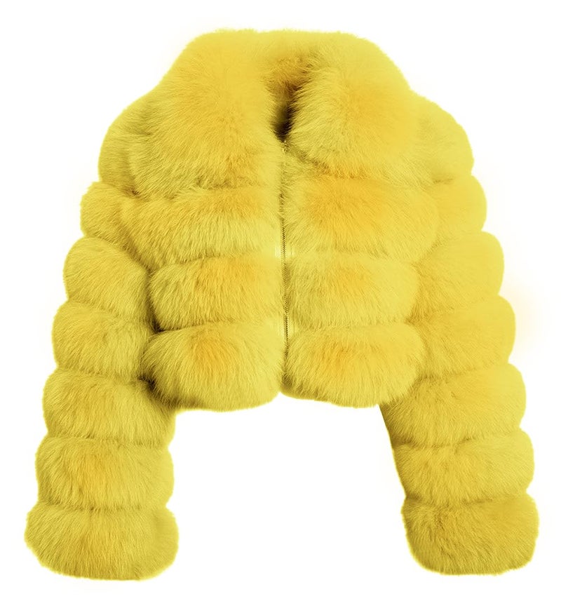 loveimgs Women Fluffy Faux Fur Coat Cropped Jacket Puffer Jacket Zip Up Winter Warm Fuzzy Teddy Jacket (Medium,Yellow) - Image 3
