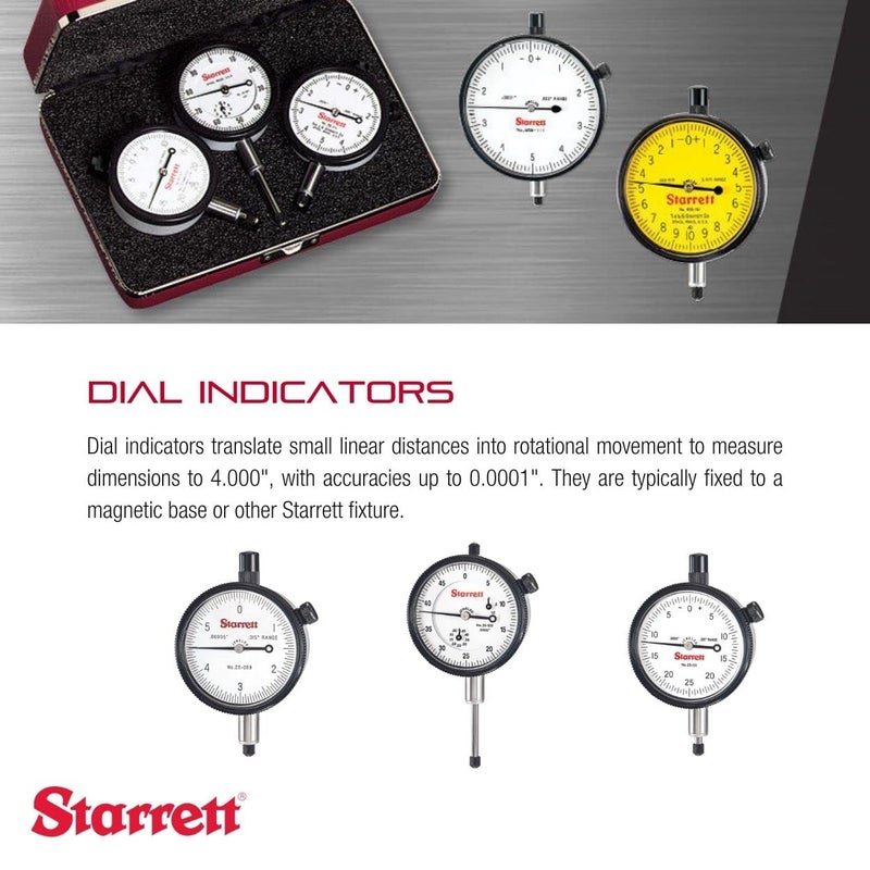 Starrett Starrett 25 Series Dial Indicator with Case Stem Cap Jewel Bearings and LugOnCenter Back  White Face 01 Range 0100 Dial Reading 001 Graduations  25441J WCSC  - Image 3