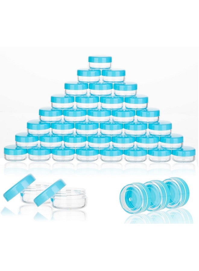 ZEJIA 3 Gram Sample Containers With Lids, 75Pack Tiny Sample Jars With Labels, Mini Plastic Cosmetic Containers For Beauty Products, Lip Balms, Lotion, Powder (Blue Lids) - Image 1