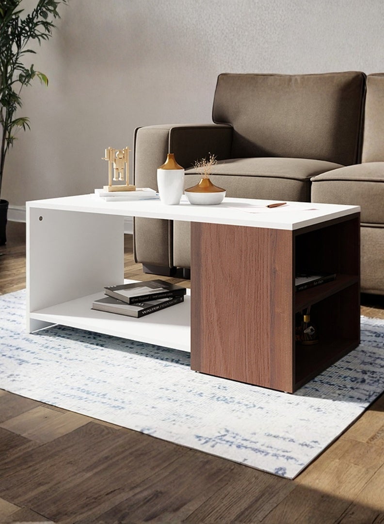 ROYALOAK Ivory Coffee Table with Bottom Shelf | Engineered Wood, Melamine Finish | Dual Color Modern Wooden Center Table for Living Room - Image 1