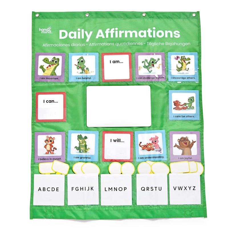hand2mind Daily Affirmations Pocket Chart Positive Affirmation Cards for Kids Growth Mindset for Kids Calming Corner Classroom Decor Social Emotional Learning Preschool Teacher Supplies