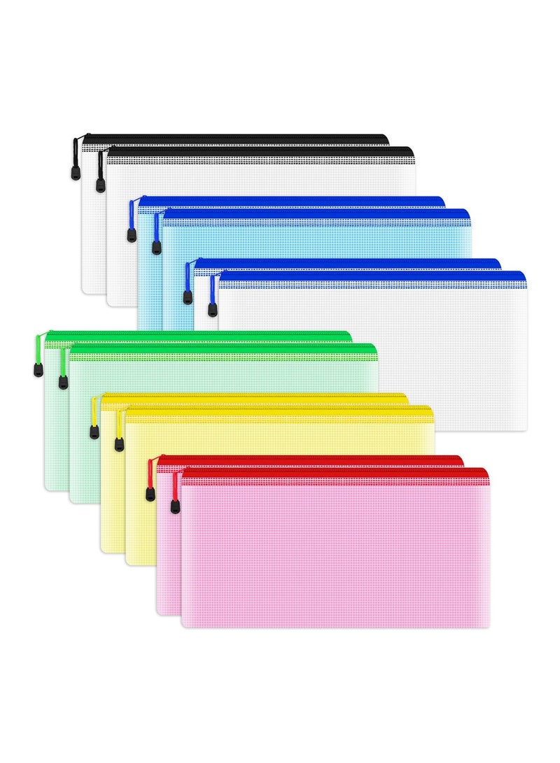 Eowhitu File Folder Letter A6 Size Zipper Mesh Bags, File Jackets & File Pockets, Office Supply Organizer Plastic Pouch Document Bag for Organization Storage Pocket 12 Packs Multicolor - Image 1