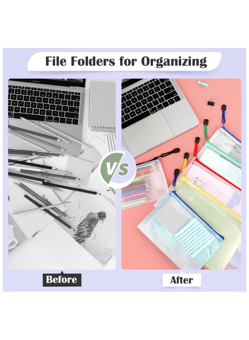 Eowhitu File Folder Letter A6 Size Zipper Mesh Bags, File Jackets & File Pockets, Office Supply Organizer Plastic Pouch Document Bag for Organization Storage Pocket 12 Packs Multicolor - Image 2