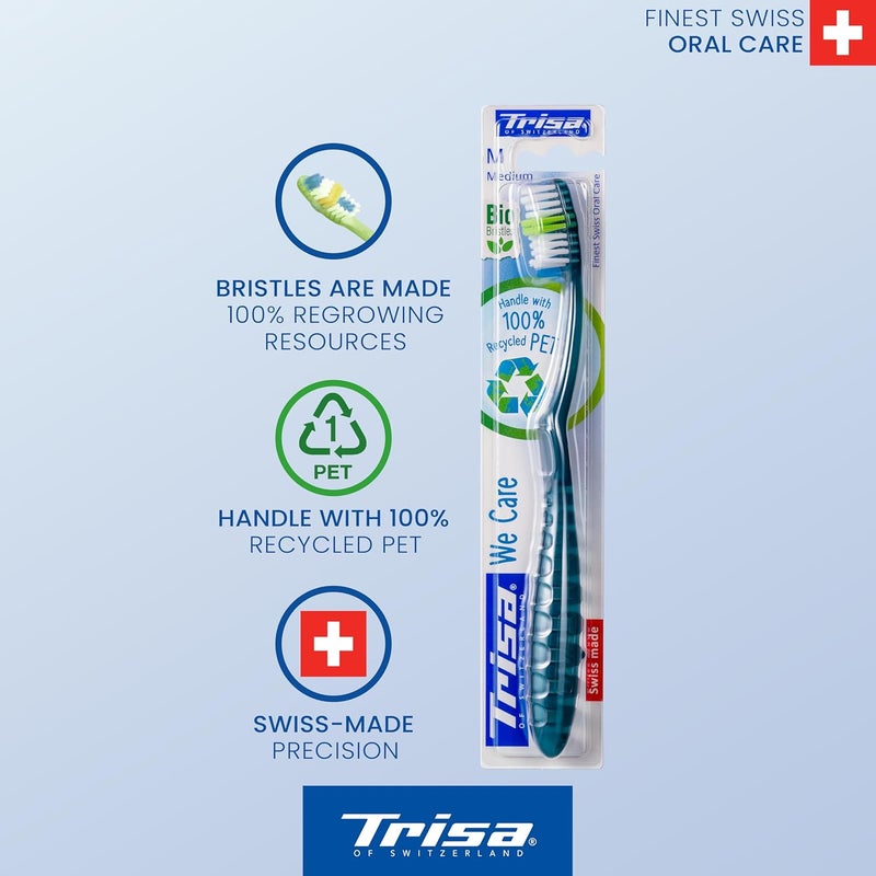 TRISA فرشاة أسنان متوسطة تريزا وي كير ديو - تصميم صديق للبيئة مع شعيرات حيوية، عبوة من 2 - Image 2