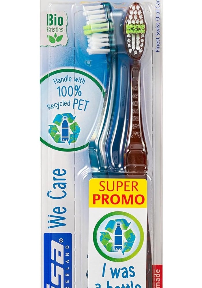 TRISA فرشاة أسنان متوسطة تريزا وي كير ديو - تصميم صديق للبيئة مع شعيرات حيوية، عبوة من 2 - Image 1