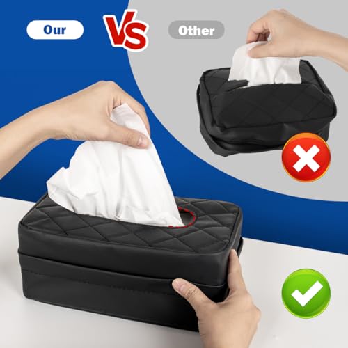 VETERBONE Car Tissue Holder, Standard Tissue Holder for Car Pu Leather Car Napkin Holder, Car Backseat Extra Large Tissue Organization Fit for 120-230 Tissues per Box 9.84'' x 4.72'' x 5.91'' (Black) - Image 2