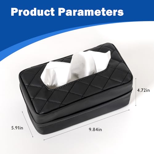 VETERBONE Car Tissue Holder, Standard Tissue Holder for Car Pu Leather Car Napkin Holder, Car Backseat Extra Large Tissue Organization Fit for 120-230 Tissues per Box 9.84'' x 4.72'' x 5.91'' (Black) - Image 4