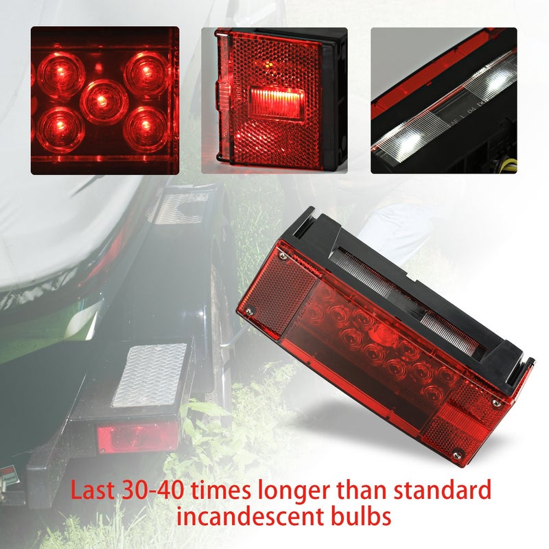 Wellmax 12V LED Trailer Lights, Submersible and Waterproof Low Profile Rectangular tail lights for RV, marine, boats, trailers - Image 2