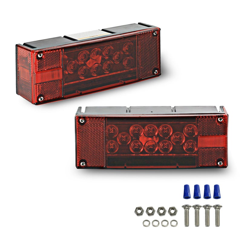 Wellmax 12V LED Trailer Lights, Submersible and Waterproof Low Profile Rectangular tail lights for RV, marine, boats, trailers - Image 1