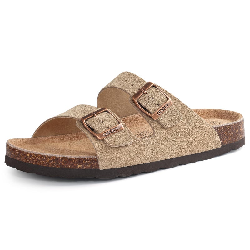 ODOLY Unisex Cork Footbed Slide Sandal, Arch Support Summer Outdoor Sandals with Adjustable Buckle for Women and Men, Taupe Suede 37 (6.5-7 Women/5-5.5 Men) - Image 1