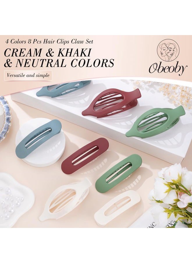obeoby 8 PCS Flat Hair Clips, Flat Claw Clips 2 Styles Hair Claws for Women Girls Medium Hair Volume (blue, green, red, white) - Image 3