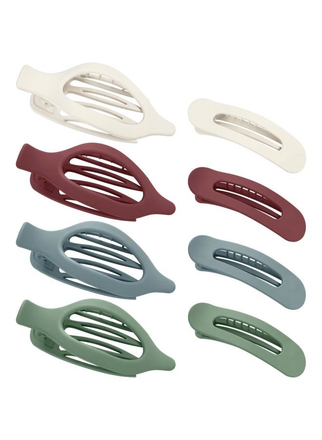 obeoby 8 PCS Flat Hair Clips, Flat Claw Clips 2 Styles Hair Claws for Women Girls Medium Hair Volume (blue, green, red, white) - Image 1