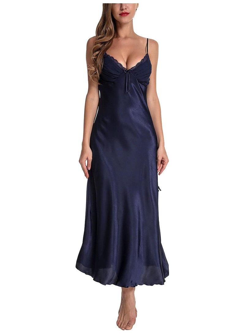 Caprisious Satin Nightgown Dress with Silk Lace Sleeveless Long Chemise – Elegant Lingerie Sleepwear for Women  - Image 1